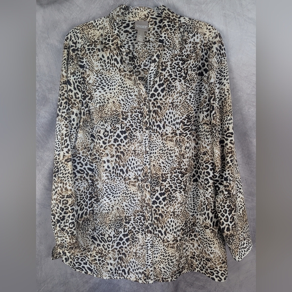 Chico's Size 1 (US Size 8-10) Leopard Print Button Down Blouse Soft Polyester - Picture 1 of 10